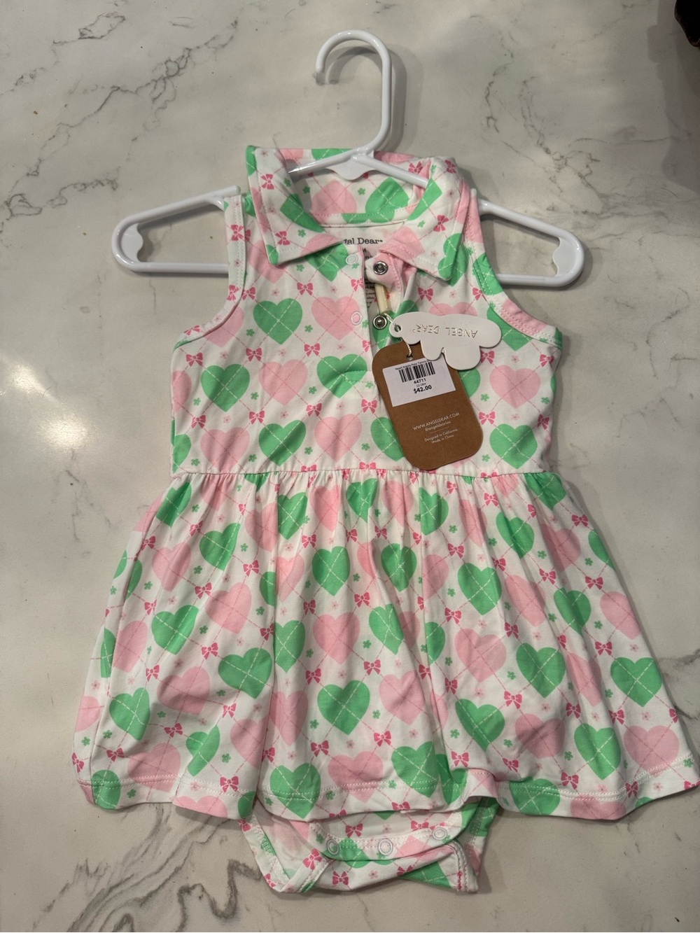 Angel Dear Pink and Green Heart Print One-Piece Dress